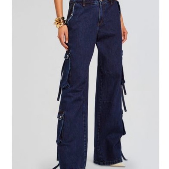 Women's Dark Blue Cargo Jeans - Picture 1 of 2
